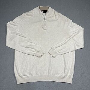 Toscano Sweater Mens XXL Beige Italian Knit Cotton Blend 1/4 Zip Pullover Preppy